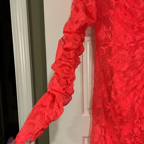 Fashion nova evelyn lace mini party dresss neon coral pink xl new - Picture 5 of 7
